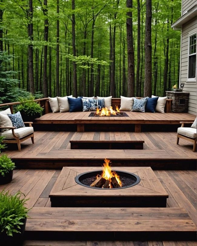 Weathered Wood Deck Fire Pit