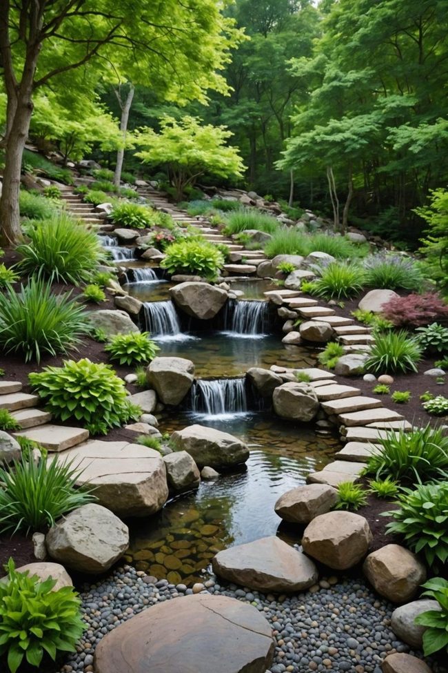 Hillside Waterfall Cascade Design