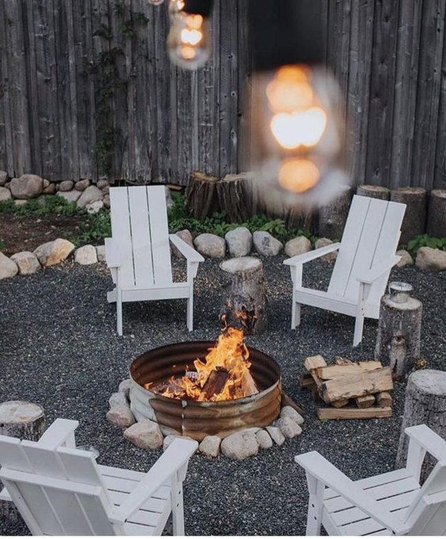 White Chairs Circle Glowing Fire