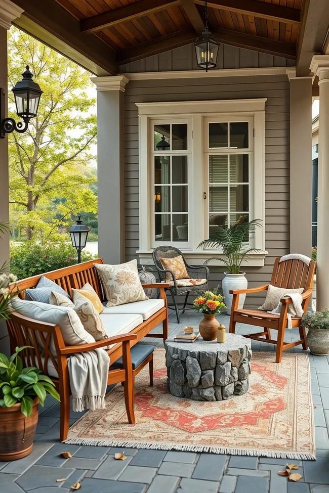 Teak and Boucle Porch Styling