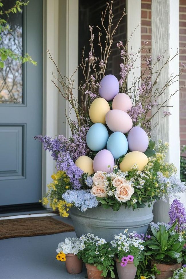Pastel Eggs Hanging From Spring Tree