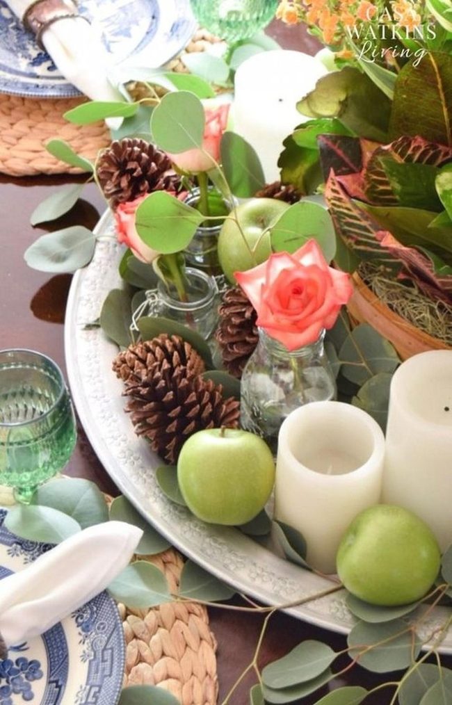 Green Apples Pink Roses Natural Table