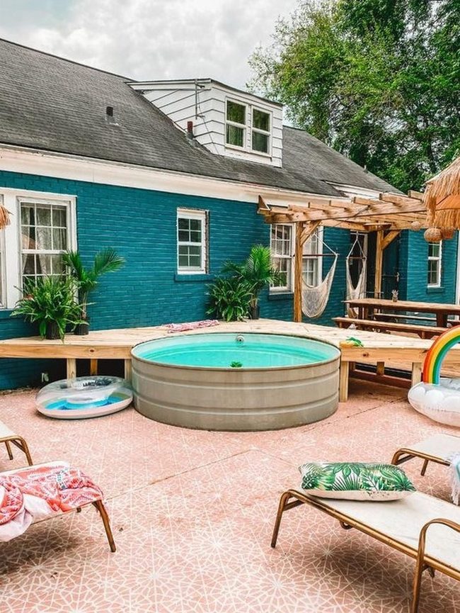 Sky-Blue Pool Deck Oasis