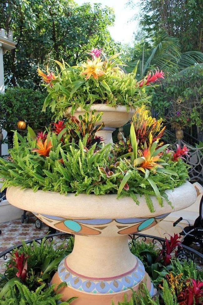 Stone Fountain Blooming Garden Backdrop