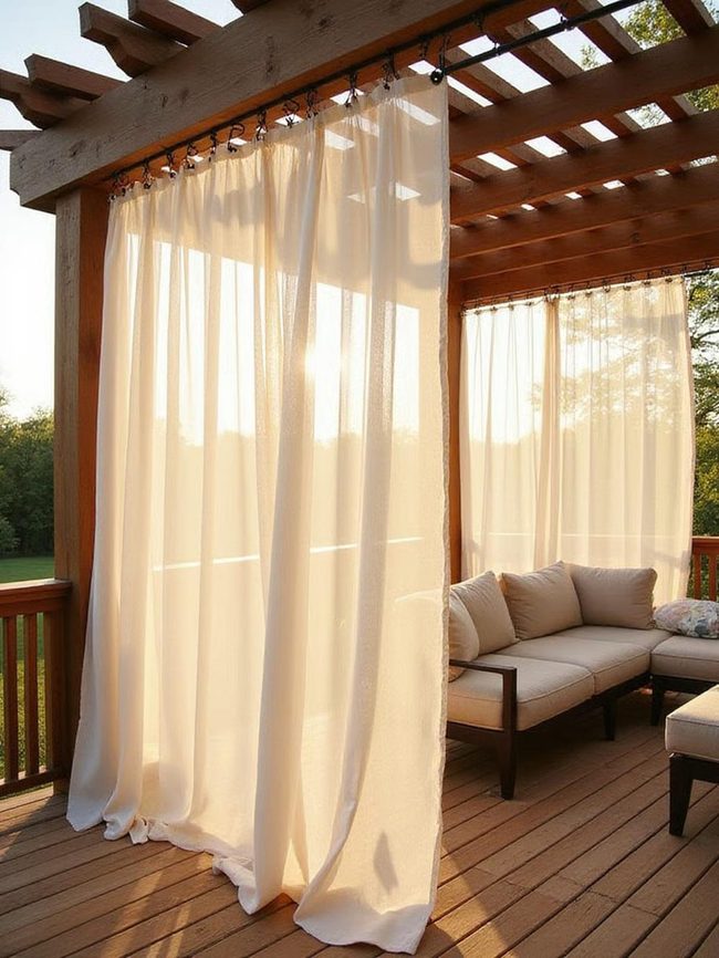 Cream Fabric Panels For Deck Shade