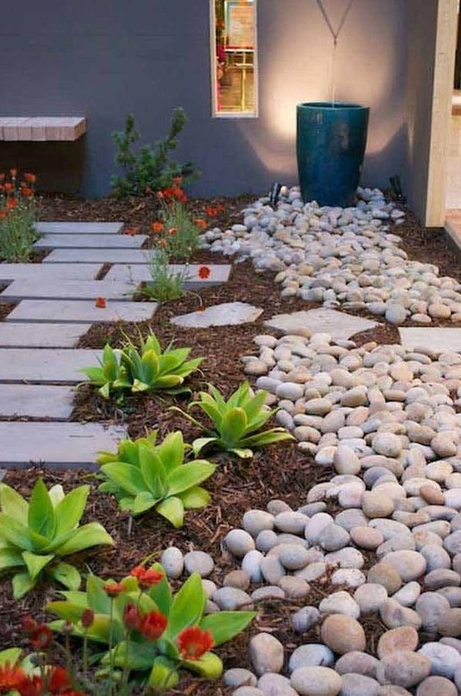 Gray Stone Pathway Through Green Garden