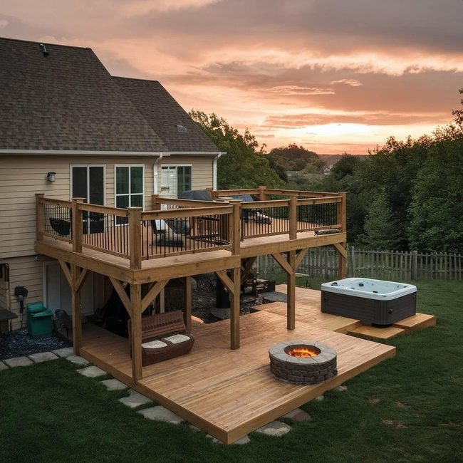 Two-Level Composite Deck With Glass Railings