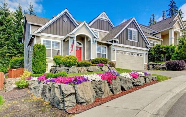 Grey Stone Borders With Blooming Flowers