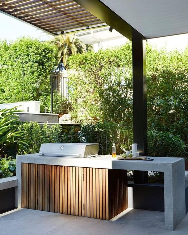 Concrete And Wood Outdoor Kitchen