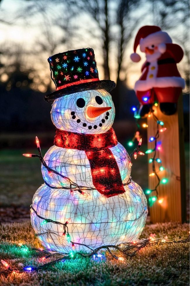 Glowing Snowman Lawn Display