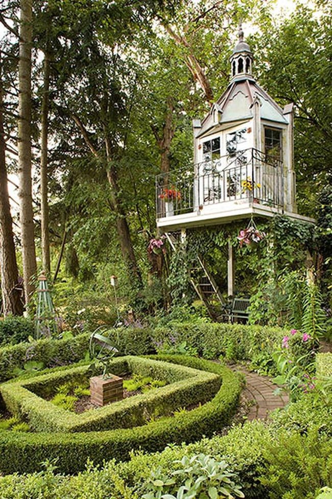 Treehouse Blooms Among Green Canopy