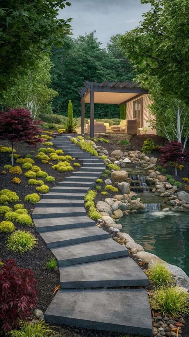 Terraced Deck Follows Untreated Slope
