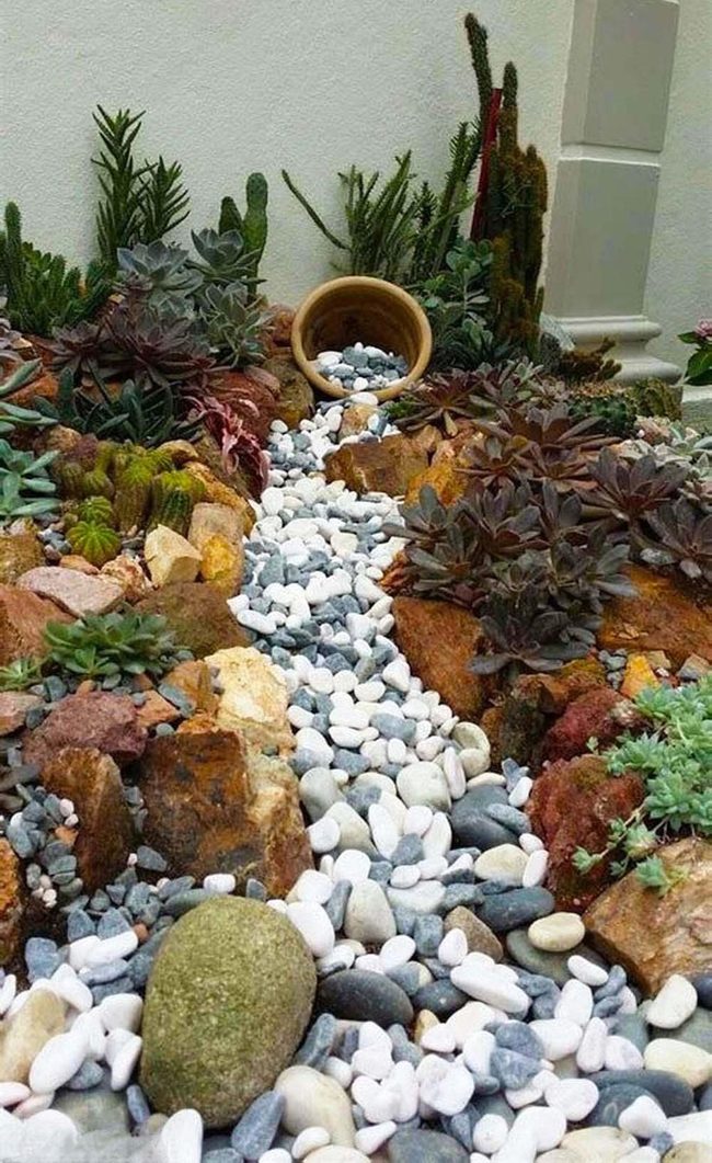 Colorful Stones Flow With Succulents