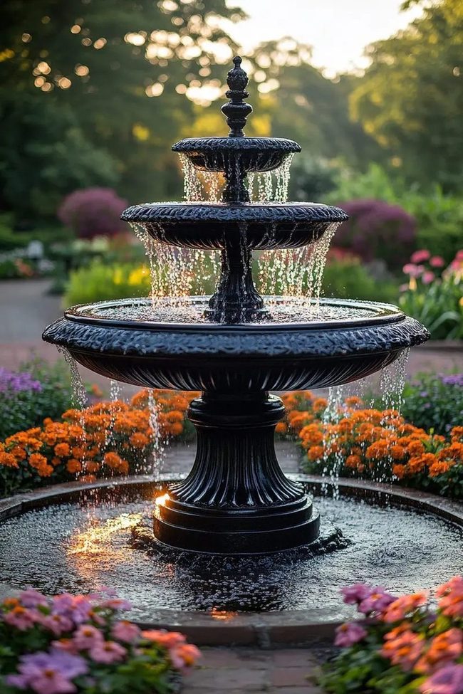 Tiered Stone Fountain With Cascading Water