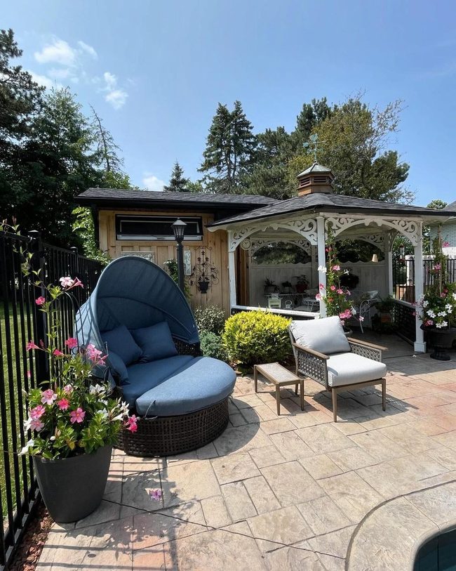 Blue Cushions Wood Gazebo Green