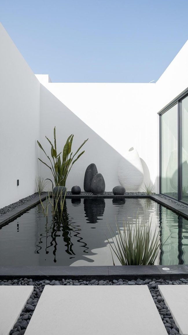 Black and White Pond Art Installation
