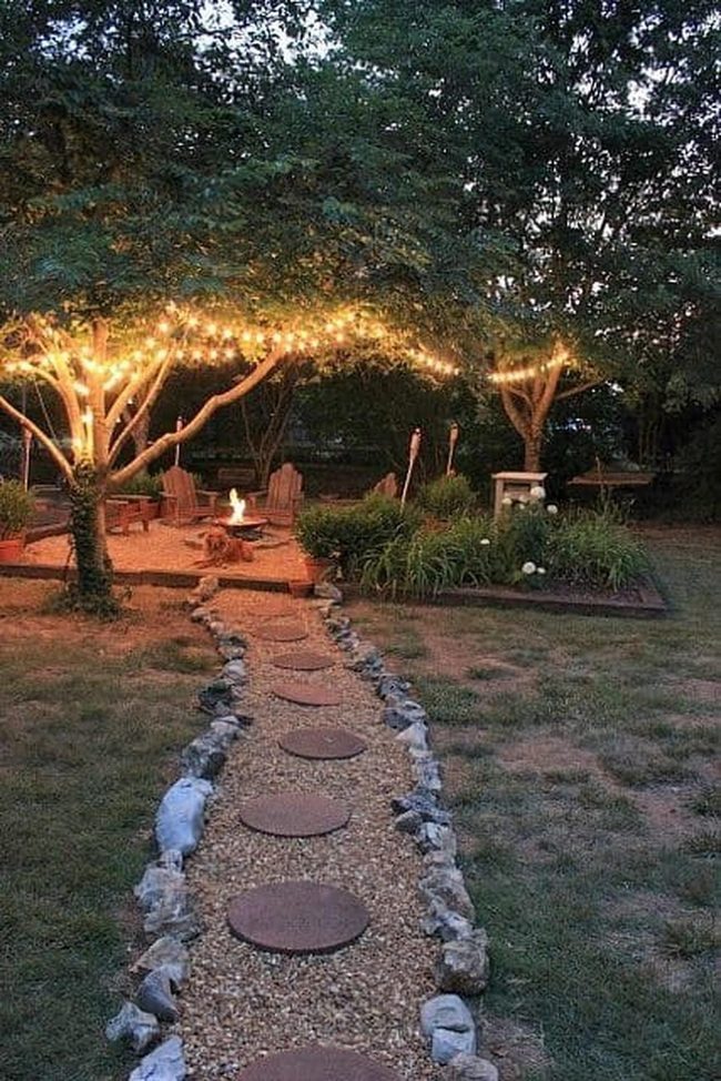 Wooden Posts, Hanging Lights, Garden Zones