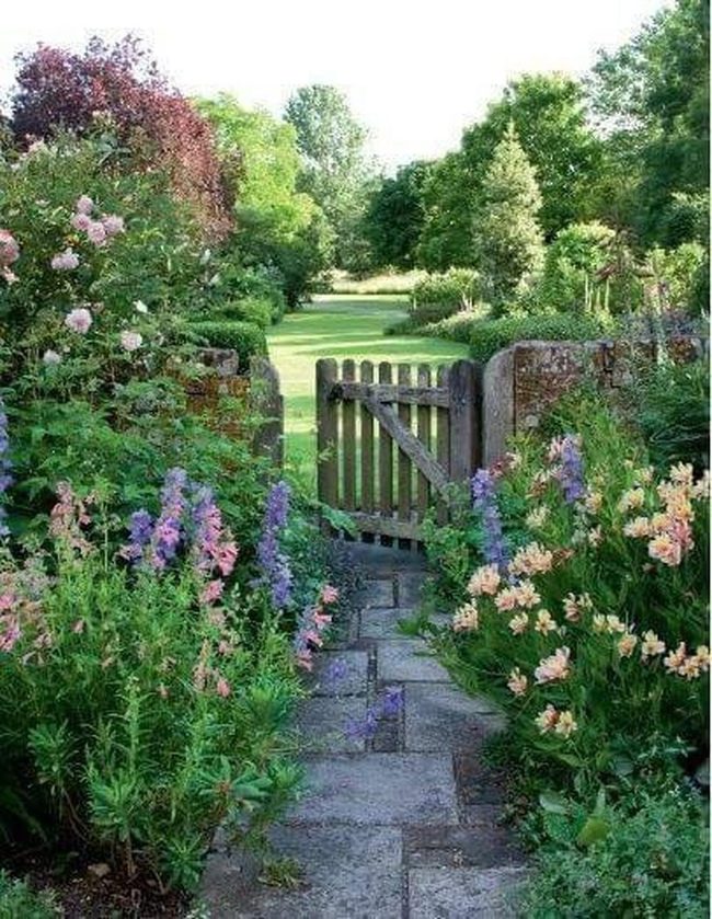 Stone Path Through Blooming Gardens