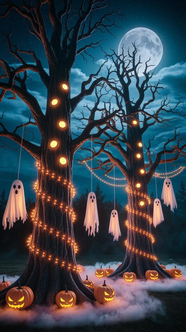 Orange And Purple Haunted Tree Display