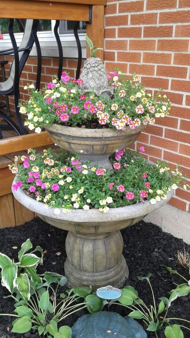 Pink Blooms Stone Garden Tiers