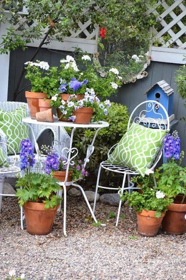 Potted Flowers Brighten Garden Corner