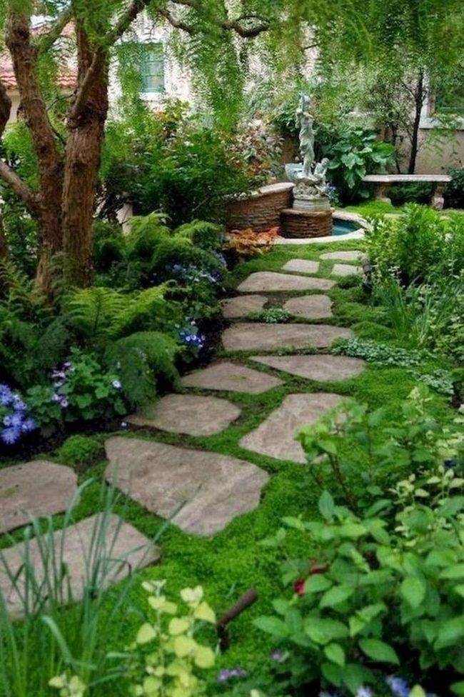 Purple Flowers Garden Stone Path
