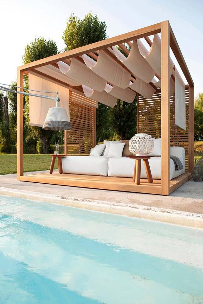 White Draped Poolside Pergola Retreat