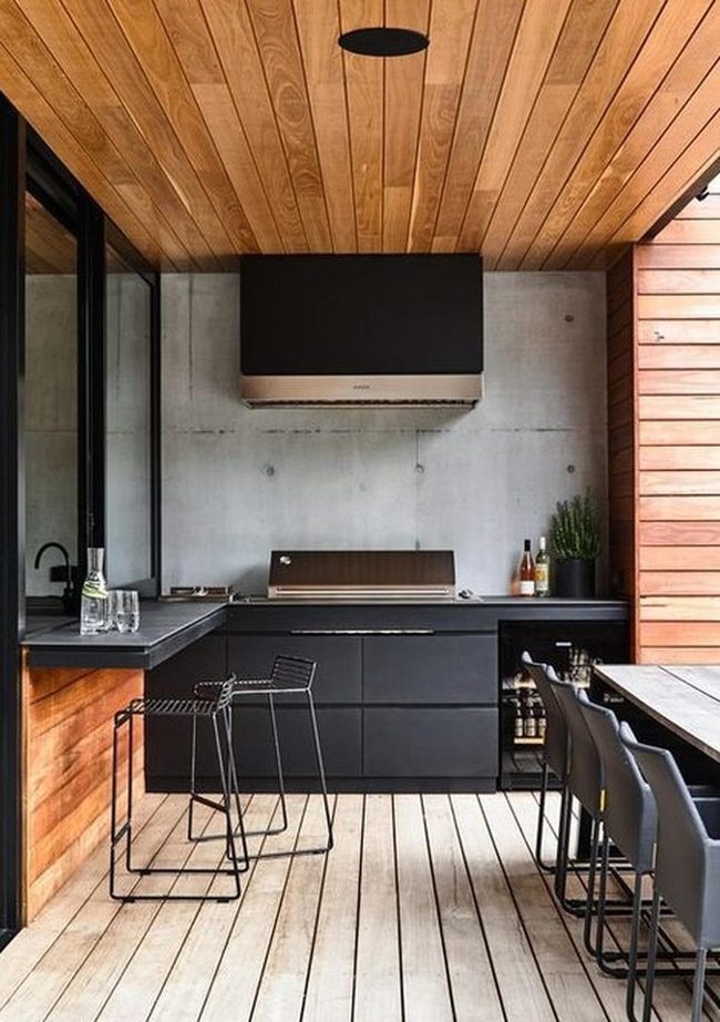 Black Cabinets Modern Outdoor Kitchen