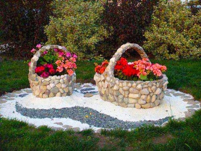 Stone Baskets Overflow With Garden Color