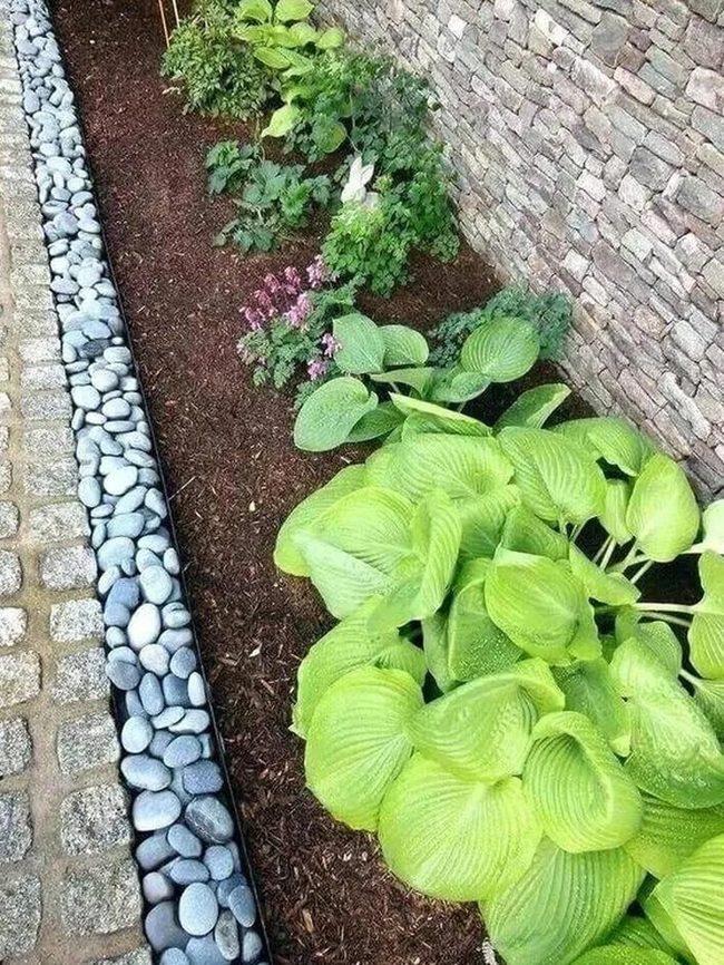 Stone Walls Pink Blooms Green Garden