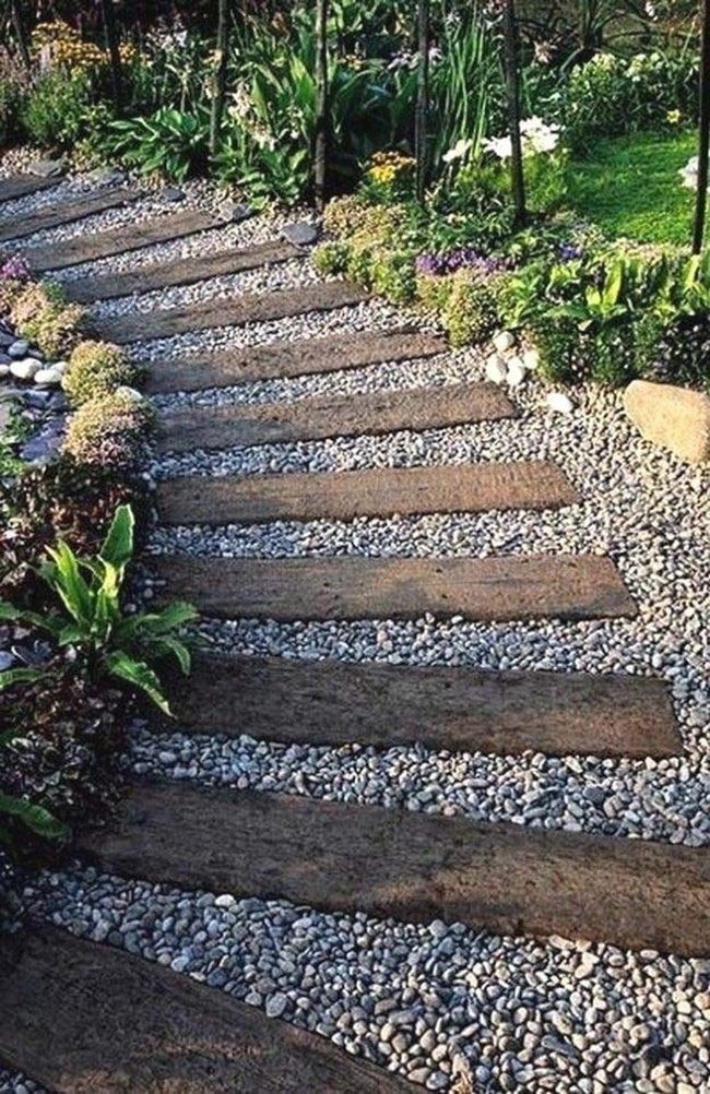 Wooden Garden Path With Gravel Borders