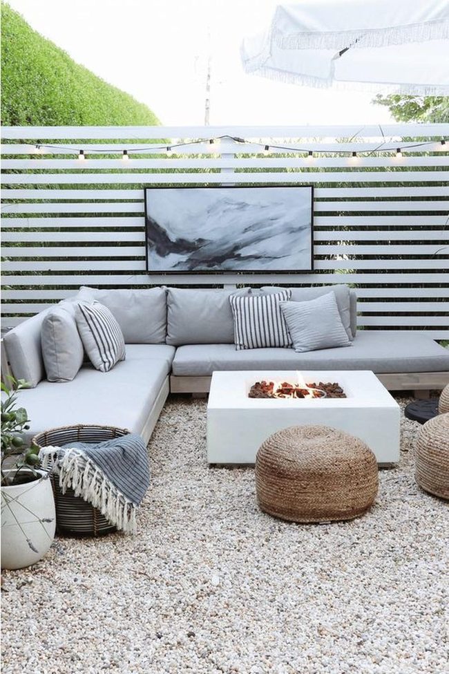 Gray Sectional Meets White Fire Pit