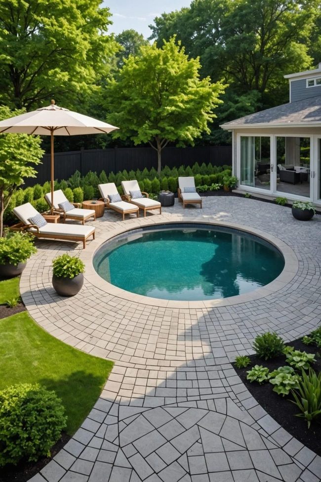 Geometric Pavers Meet Round Pool