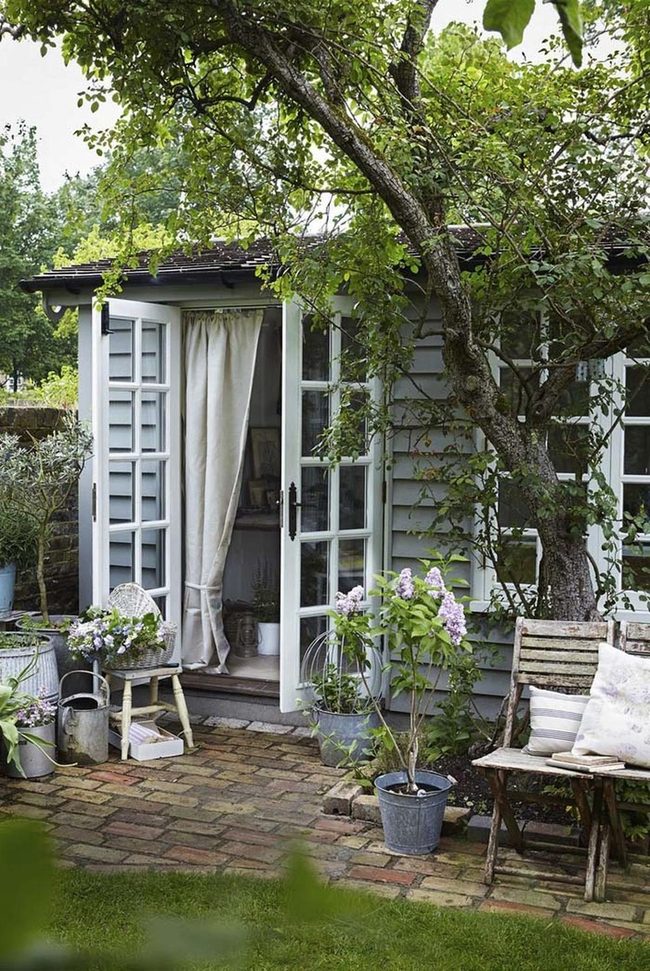 French Windows Flood Shed With Light