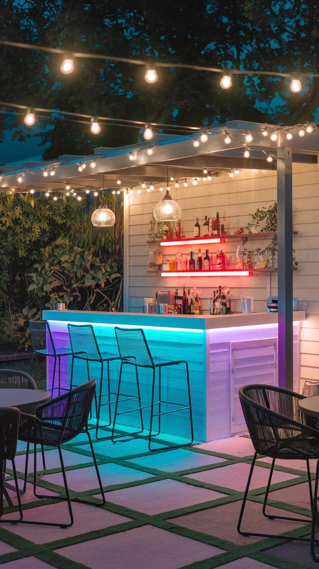 Backyard Bar Glowing After Dark