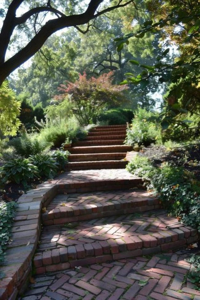 Red Foliage Forest Brick Path