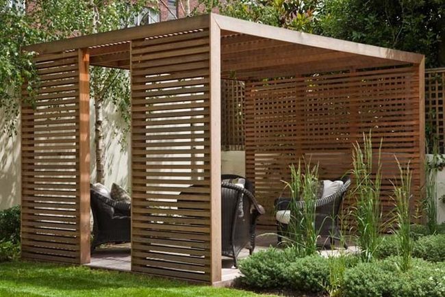Geometric Dark Wood Pergola Shade