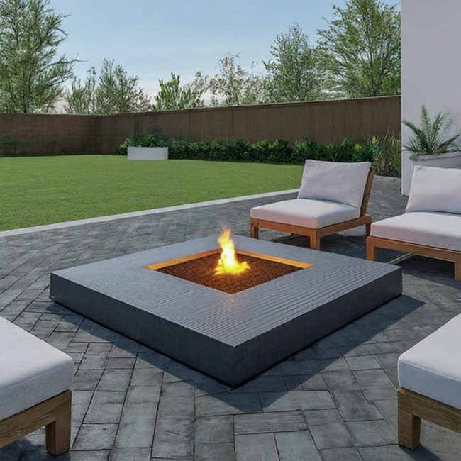 Square Paver Fire Pit Gathering Space