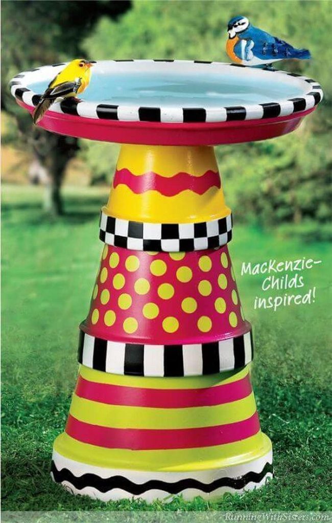 Stacked Clay Pots Bird Bath