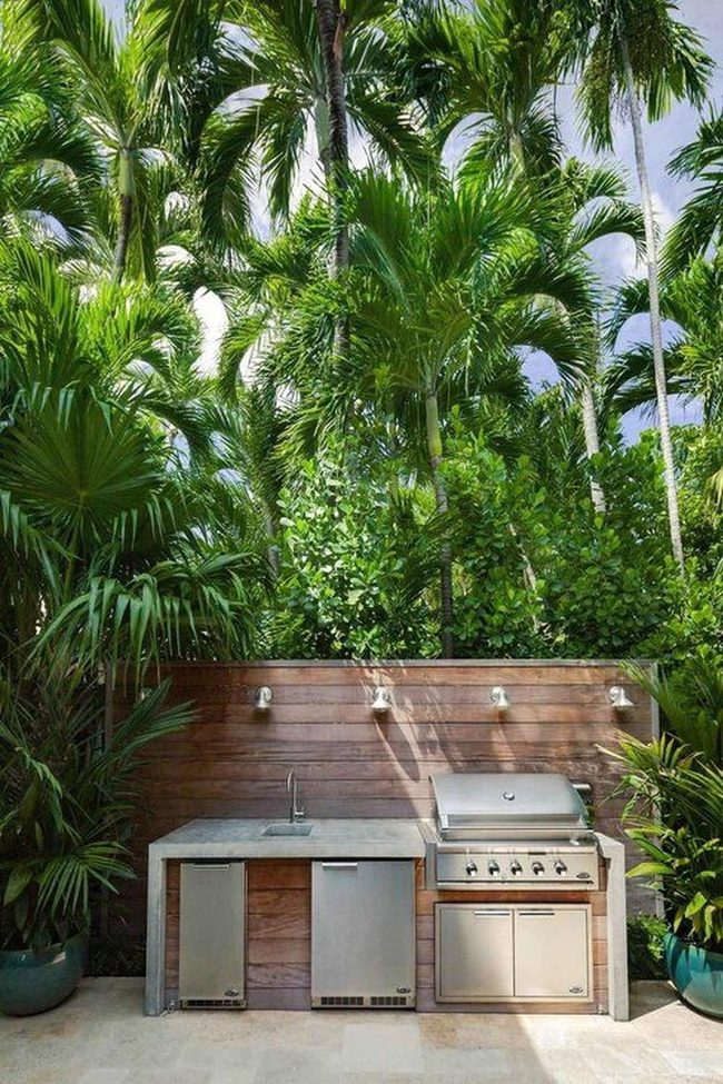 Stainless Steel Kitchen Under Palm Trees