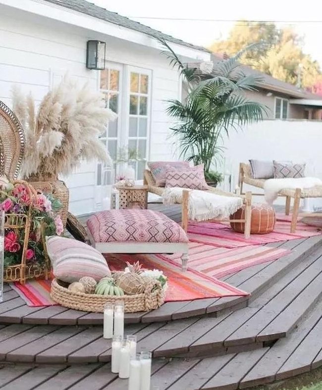 Pink And Orange Striped Outdoor Retreat