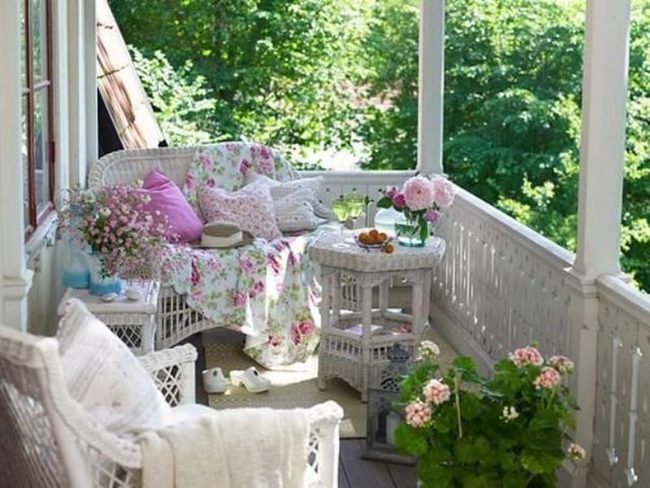 Pink Flowers And White Wicker