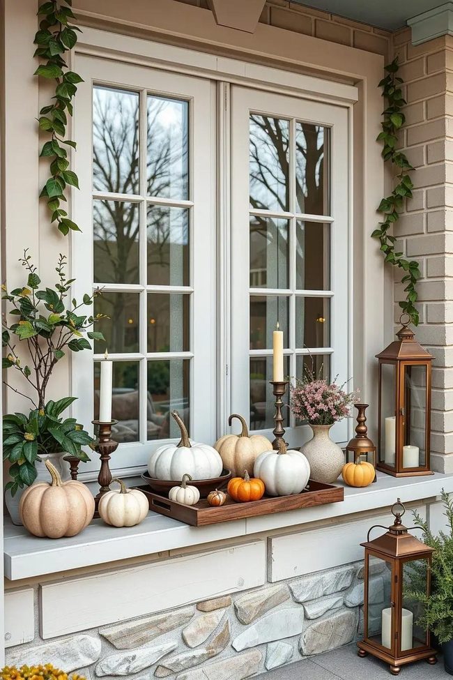 Muted Ceramic Pumpkins Window Ledges
