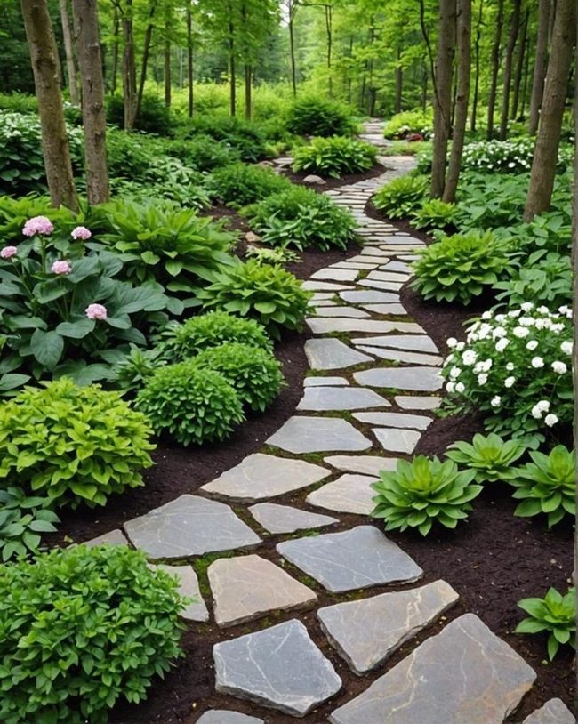Curved Stone Trail Through Garden