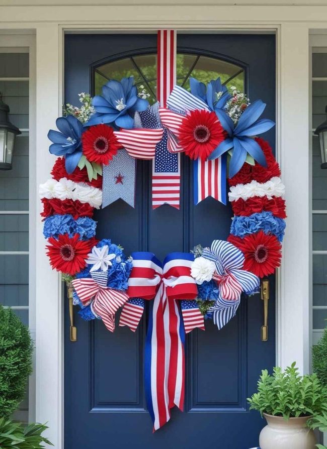 Patriotic Ribbon Wreath Welcome