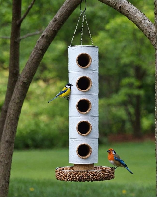 Recycled Cardboard Tube Bird Feeders