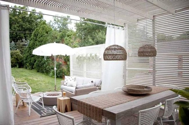 White Slatted Pergola With Shuttered Style