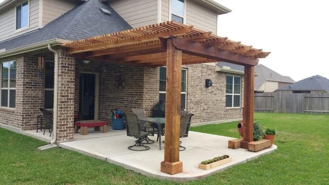 Raw Cedar Pergola Over Concrete