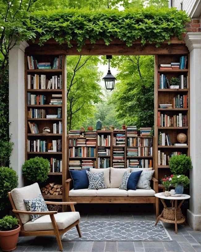 Mural-Framed Bookshelf Reading Space