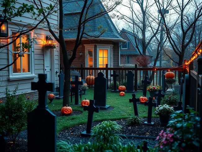 Graveyard Tombstones With Fog Effects